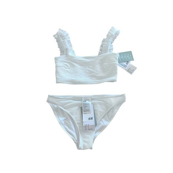 NWT H&M Women's White Ribbed Bikini Size 2 - Picture 2 of 4